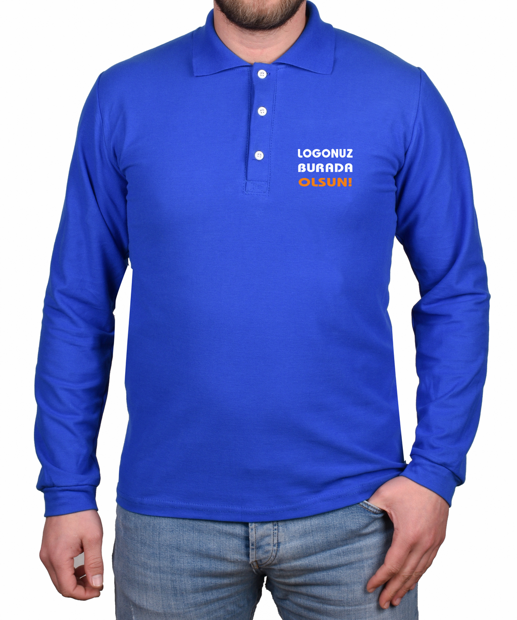 Mavi Uzun Kollu Polo Yaka T-shirt