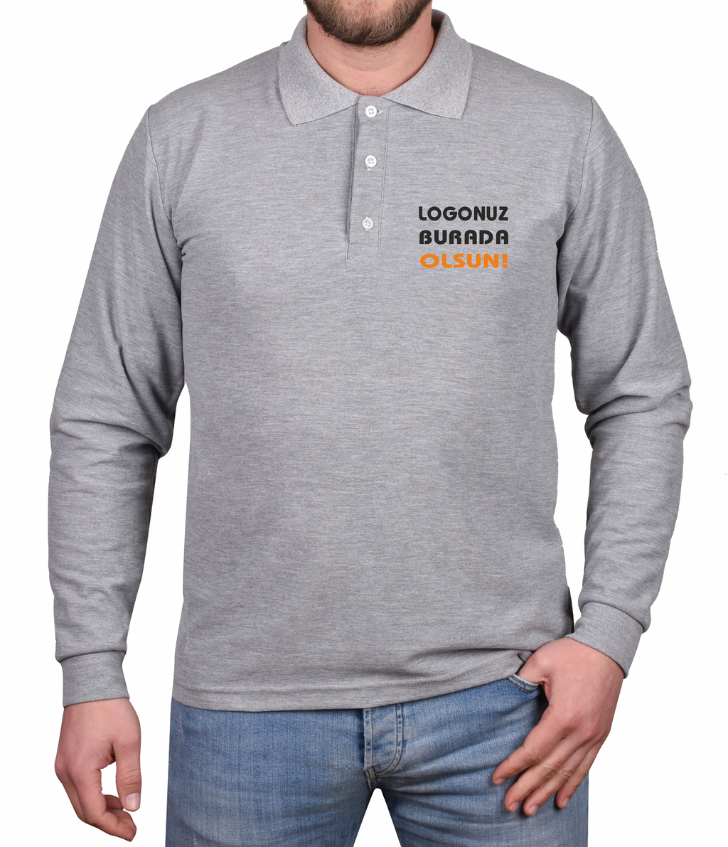 Gri Uzun Kollu Polo Yaka T-shirt