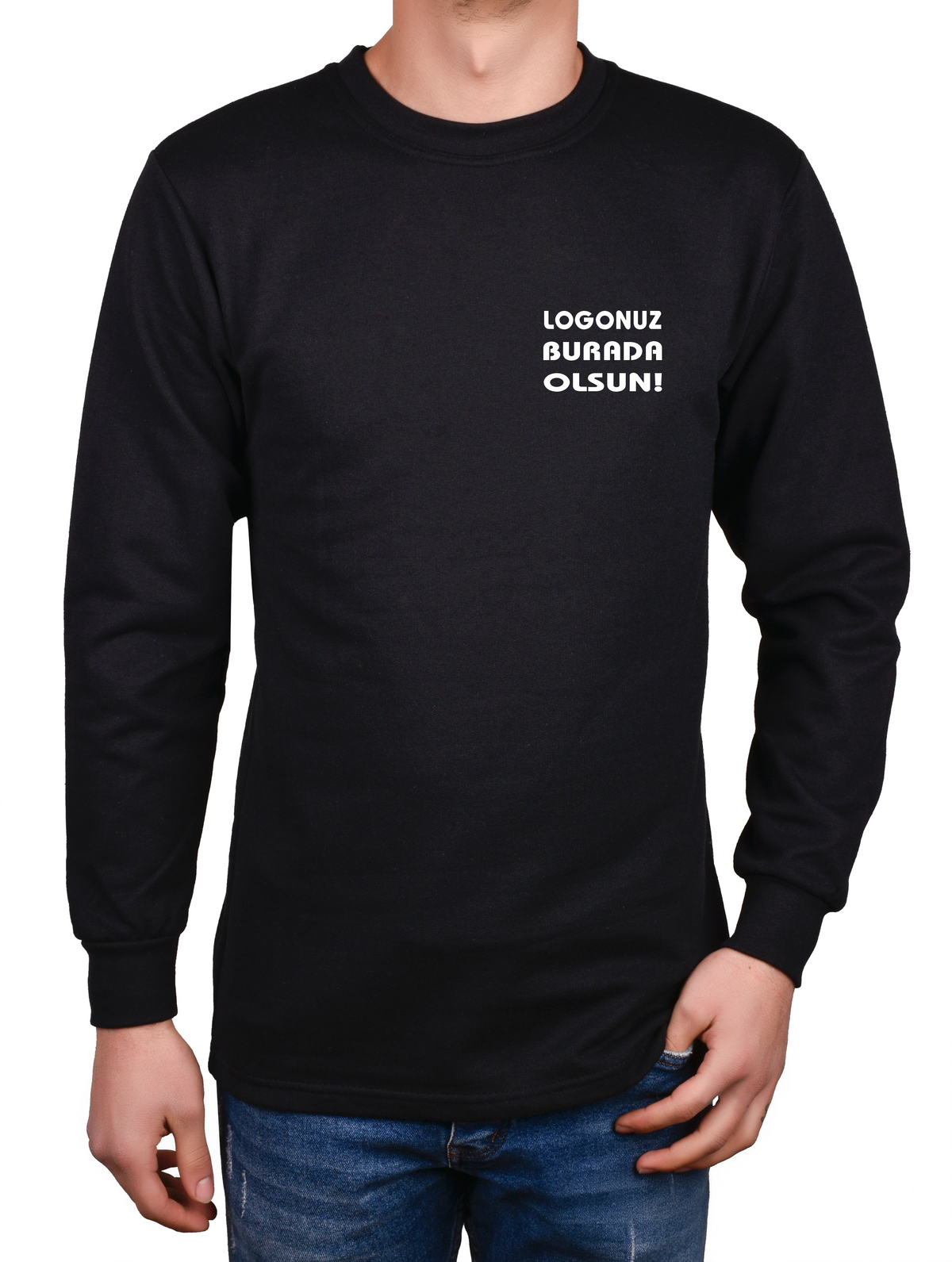 Bisiklet Yaka Siyah Uzun Kollu Sweatshirt