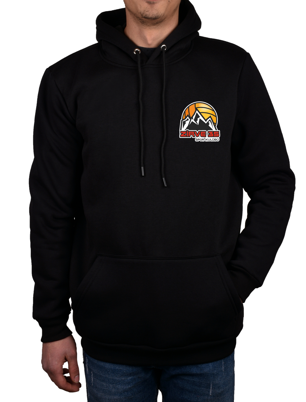 Siyah Baskılı  Kapüşonlu Sweatshirt- Üç İplik