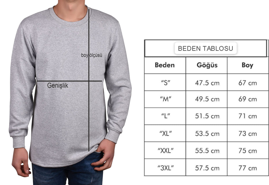 Bisiklet Yaka Gri Uzun Kollu Sweatshirt