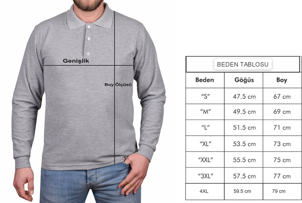 Gri Uzun Kollu Polo Yaka T-shirt
