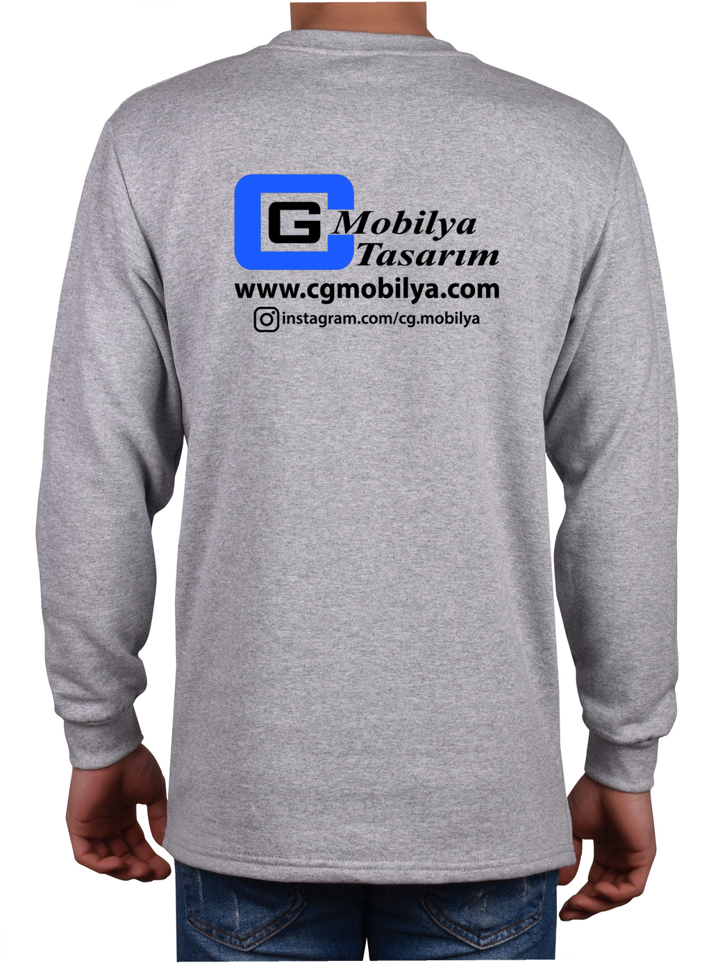 Bisiklet Yaka Gri Uzun Kollu Sweatshirt