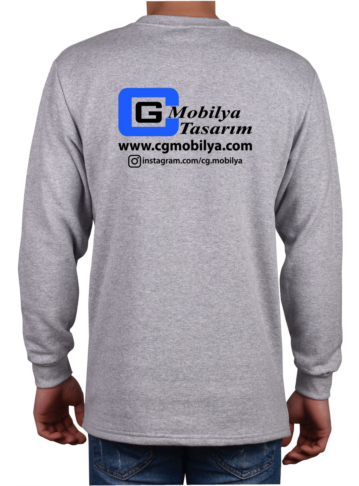 Bisiklet Yaka Gri Uzun Kollu Sweatshirt