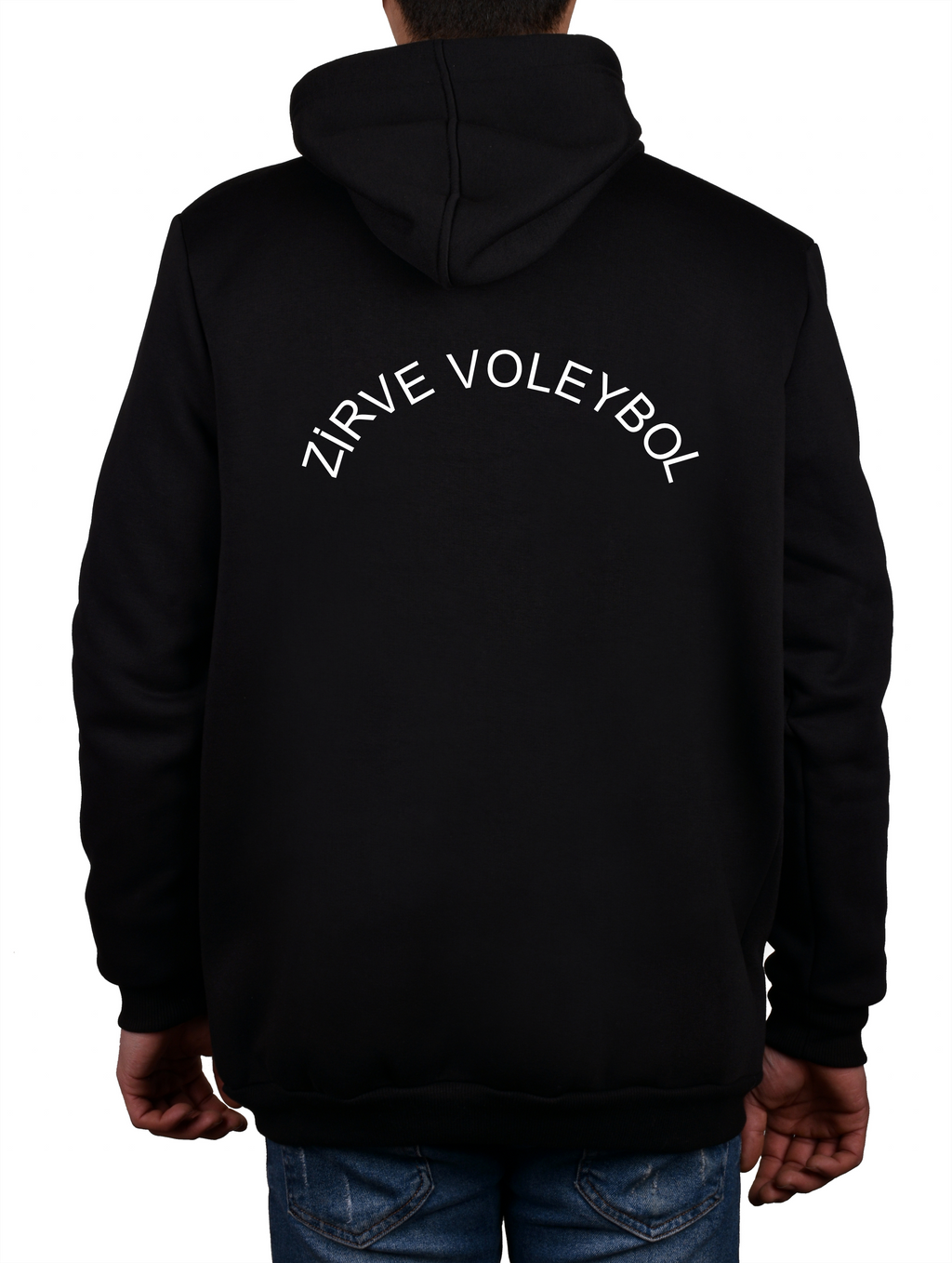 Siyah Baskılı  Kapüşonlu Sweatshirt- Üç İplik