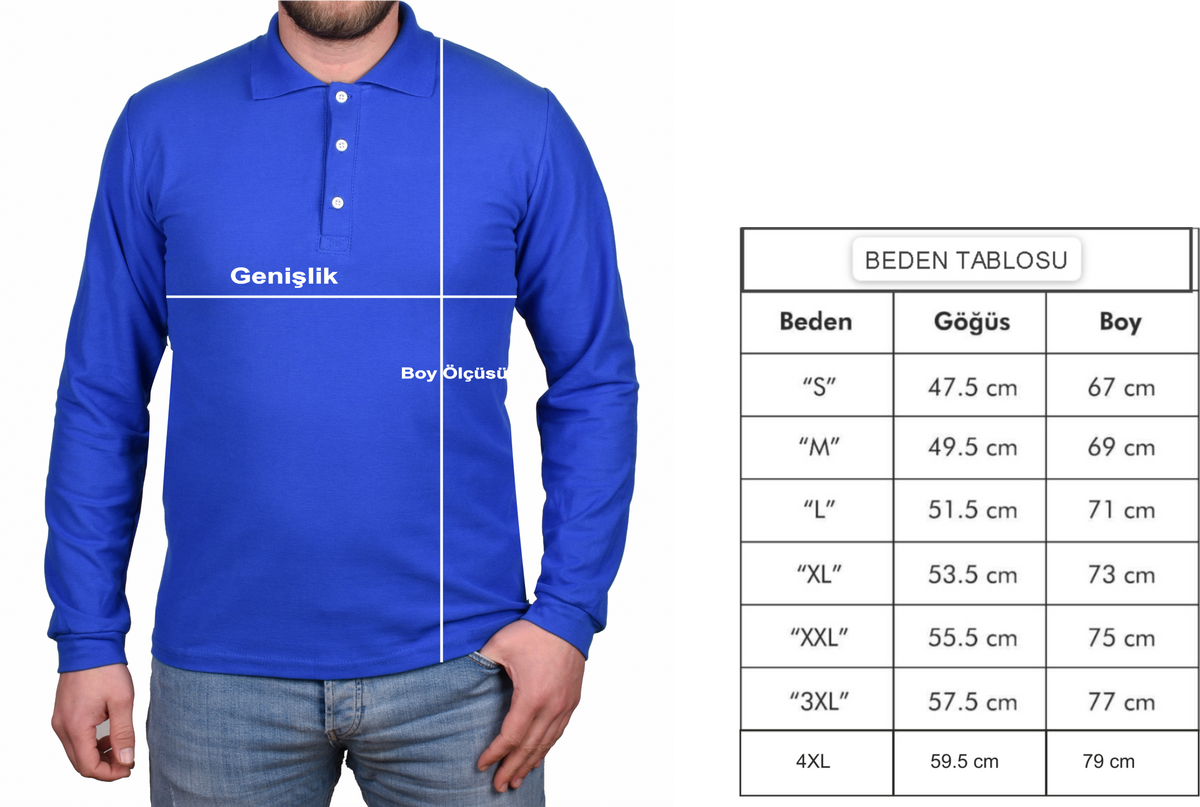 Mavi Uzun Kollu Polo Yaka T-shirt